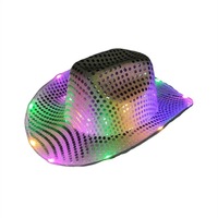 Cappello da Cowboy con Luci LED Lampeggianti per Halloween, Natale, Festival, Costume Lampeggiante per Carnevale, Mardi Gras, Cappello con Paillettes
