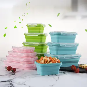 Werkseitig Umwelt freundliches, mikrowellen geeignetes, praktisches, auslaufs ic heres Silikon-Bento-Aufbewahrung behälter für Lebensmittel Faltbares Lunchbox-Set