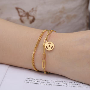 Venta directa de fábrica círculo geométrico marca Cadena de mano placa redonda Simple Frisbee colgante 304 Cadena de mano de acero inoxidable para mujer - Product Image 3