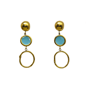 Boucles d'oreilles pendantes tendance en acier inoxydable 316L plaqué or PVD, design cercle en pierre bleue durable et résistante - Product Image 2