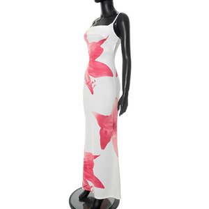 Robe longue en mousseline de soie à fleurs vintage d'été et d'automne, sans bretelles, épaules dénudées, <span class=keywords><strong>sexy</strong></span>, ajustée, pour les vacances à la <span class=keywords><strong>plage</strong></span> - Product Image 4