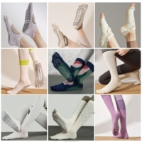 Chaussettes à cinq doigts bleues personnalisées, mi-mollet, antidérapantes avec points en silicone, séparatrices de doigts, mi-mollet, antidérapantes