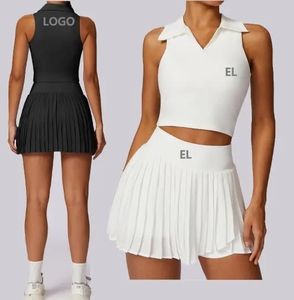 Grosir setelan rok tenis P230 wanita kustom 2 potong pakaian Golf berlipat pakaian tenis wanita - Product Image 1