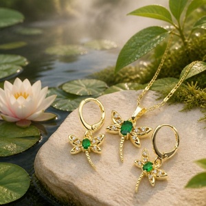 Vente en gros de bijoux pas chers, dernières nouveautés, boucles d'oreilles, pendentif, collier plaqué or 18 carats, ensembles de bijoux libellule - Product Image 1