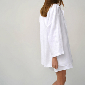 OEM <span class=keywords><strong>donna</strong></span> 2 pezzi abiti Casual cotone gamba larga pantaloncini Set manica lunga sciolto Top <span class=keywords><strong>donna</strong></span> estate bianco pantaloncini di <span class=keywords><strong>lino</strong></span> abiti - Product Image 3