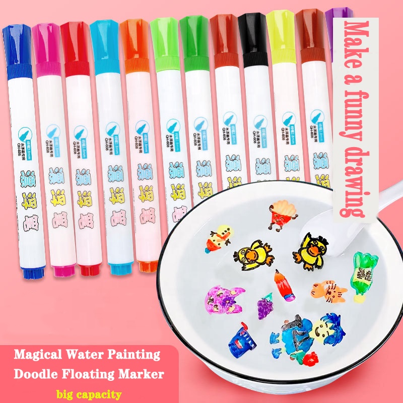 JE 12pcs penna magica per pittura ad acqua penna per lavagna Non tossica pennarello colorato cancellabile fai da te Doodle penna da disegno galleggiante ad acqua