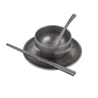 Ensemble de vaisselle vintage de luxe léger en acier inoxydable, assiettes et bols rétro pour restaurant BBQ, plat à sauce commercial, assiette, tasse à eau
