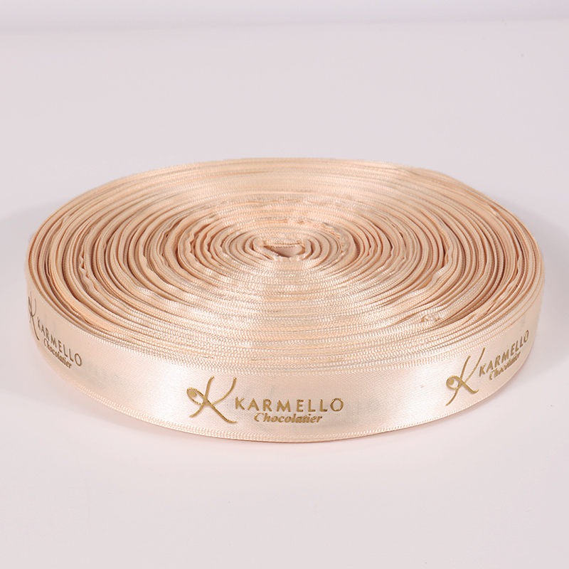 Factory Hot Sale Custom Logo 1.5cm 2cm 2.5cm Gift Ribbon Gold Foil Printed Brand Name Polyester Satin Ribbon Image 3