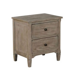 Wire Brushed Warm Gray Nightstand With Round Knobs Bedroom Furniture 2 <b>Drawer</b> <b>Storage</b> <b>Drawer</b> - Product Image 3