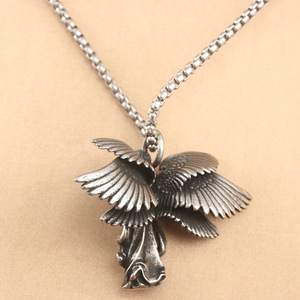 Collier pendentif ange en acier inoxydable à six ailes, bijoux de mode pour homme 231029 - Product Image 3