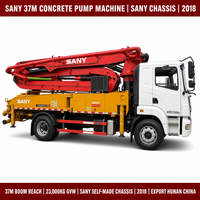 Pompe à béton Sany 37m d'occasion sur châssis autoportant, modèle 2018, 23T, export Chine
