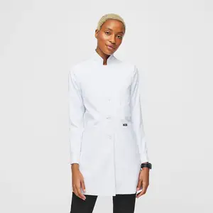 Bestex-Bata de laboratorio de corte clásico, uniformes médicos antiestáticos con nueve bolsillos funcionales, color blanco