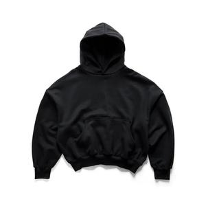 เสื้อฮู้ดดี้ทรงบ็อกซี่แบบครอป แขนเสื้อแบบแร็กแลน สีดำ ผ้าฝ้ายเฟรนช์เทอร์รี่เนื้อหนา คุณภาพสูง ดีไซน์ใหม่  สำหรับทั้งชายและหญิง  รับสกรีนโลโก้ตามสั่ง - Product Image 2