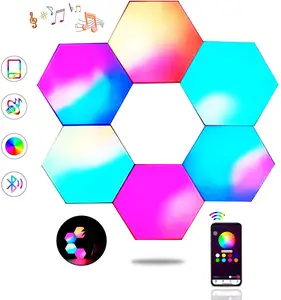 led-leuchten diy farben Suppliers-APP Control 16 Millionen Farben ändern modulare DIY Geometrie Spleißen Nachtlicht Smart LED Wand leuchte Sechseck Lichter für Spiele