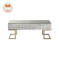 Vente à chaud table basse miroir vieilli de luxe avec pied en métal