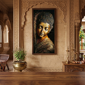Golden Glitter <strong>Buddha</strong> <strong>Canvas</strong> Wall Art Zen <strong>Buddha</strong> Head <strong>Painting</strong> with Sparkle Effect for Meditation Room - Product Image 1