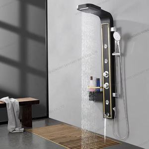 Étagère <span class=keywords><strong>de</strong></span> rangement noire à double poignée en acier inoxydable pour <span class=keywords><strong>douche</strong></span> à jet <span class=keywords><strong>de</strong></span> pluie doux et massage pour villa hôtel plusieurs couleurs - Product Image 1