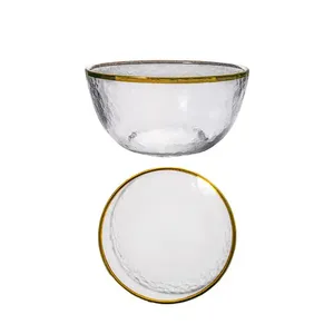 Venta al por mayor Plaat Vajilla Plattes Placa Cena Piatto Gold Rim Dish Plaka Clear Glass Charger Plate Piring Set - Product Image 5