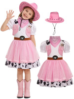 Kostum Halloween Koboi Kreatif untuk Anak Perempuan, Gaun Pesta dengan Topi dan Setelan, Gaun Tutu untuk Pertunjukan