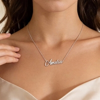 Collar con Nombre Personalizado de Plata de Ley 925, Venta al por Mayor de Fábrica, Colgante con Placa de Nombre en Letra Cursiva, Joyería para Mujer, Regalo de Cumpleaños
