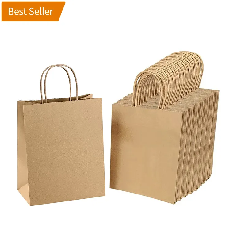 Bán Sỉ Túi Giấy Mua Sắm Bolsas De Papel Thủ Công Giấy Kraft Màu Nâu Trắng In Logo Tùy Chỉnh Có Tay Cầm Xoắn