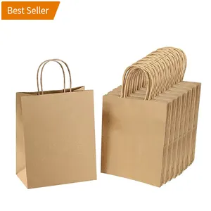 Bolsa de papel para compras, venda no atacado de logotipo personalizado branco marrom em artesanato bolsas de papel da compra com alça torcida