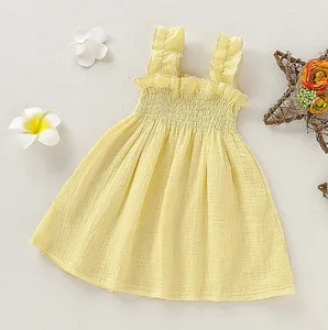 На заказ цельнокроеное платье для маленьких девочек с оборками и лямками, платья миди из муслина из хлопка ручной работы
