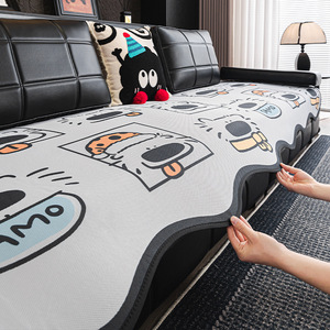 Cute Cartoon <b>Dog</b> Ice Silk <b>Sofa</b> Cover 145-185CM Non-Slip Modular <b>Sofa</b> Cushion All Season Dust Proof Cat Scratch Resistant - Product Image 2