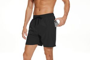 Pantalones cortos de gimnasio deportivos de ocio doble para hombre, pantalones cortos negros de secado rápido con cordón de cintura media, estilo Formal tejido sólido - Product Image 2