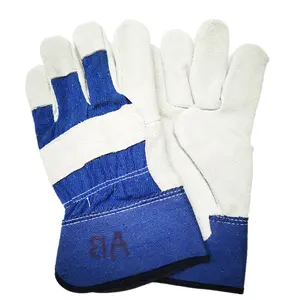 Guantes de seguridad de cuero de vaca, protectores de manos de cuero industrial, color azul - Product Image 1