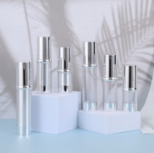 Botella <span class=keywords><strong>de</strong></span> plástico PET para cosméticos, bomba azul sin aire, 15ml-50ml, capacidad para loción, cuidado facial, suero, Perfume, serigrafía - Product Image 2