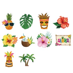 Ensemble de décorations pour fête hawaïenne, bannière Aloha, masques Tiki, palmiers, centres de table en nid d'abeille, fournitures pour fête de plage d'anniversaire - Product Image 5