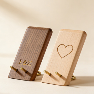 Solid Wood Phone Stand <b>Beech</b> Black Walnut <b>Desk</b> Holder Minimalist Design Custom Engraving Gift - Product Image 4