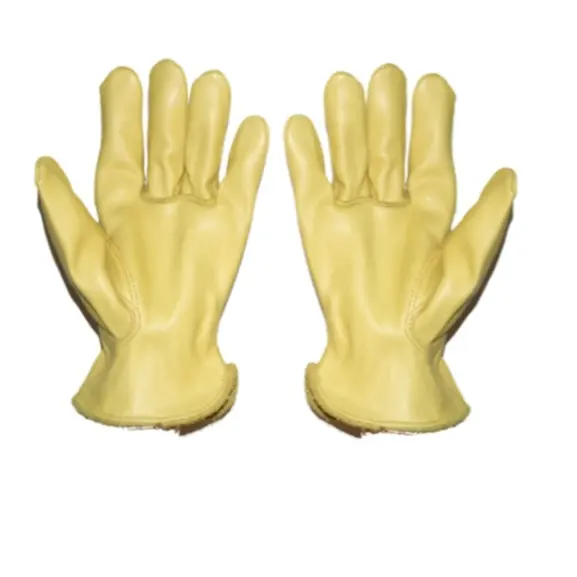 Gants de conduite en cuir de vachette jaune grain de vache renforcé avec logo personnalisé pour le travail des femmes et des hommes