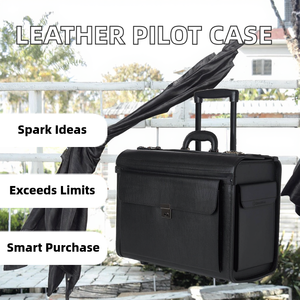 Genuine Leather High-quality 16" Spinner Trolley <b>Case</b> Lock Wheels Classic Aircraft Crew Business Package Black <b>Pilot</b> Luggage - Product Image 2