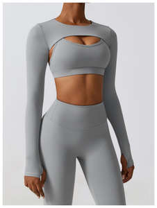 Joyyoung nouveau automne et hiver mode vêtements de sport femmes collants haut court 4 pièces sans couture à manches longues Fitness Yoga ensemble - Product Image 4