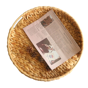 Rattan Storage <b>Basket</b> Circle With Handles Willow Straw <b>Weaving</b> Neatening Storage Solution - Product Image 5