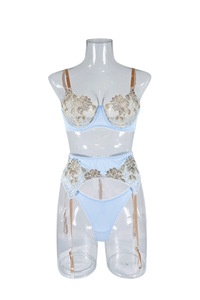 Conjunto de ropa interior erótica con bordado de encaje de lencería sexy, sujetador de realce con aros, <span class=keywords><strong>conjuntos</strong></span> breves con ligas, atuendo sensual elegante - Product Image 5