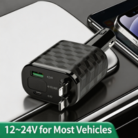 KC-113 80CM avec 2 câbles 180 °   Chargeur de voiture avec lumière ambiante RVB colorée, adaptateur de charge USB/PD, affichage numérique de la tension