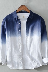 Nouvelle <span class=keywords><strong>chemise</strong></span> décontractée pour homme à manches longues <span class=keywords><strong>en</strong></span> coton et <span class=keywords><strong>lin</strong></span>, dégradé de couleurs, couleur unie, <span class=keywords><strong>grande</strong></span> <span class=keywords><strong>taille</strong></span>, respirante, motif uni teint. - Product Image 5