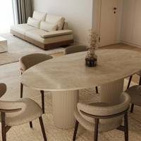 Table à manger ovale Kumusi Furniture Lucente Cappuccino avec base cannelée
