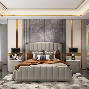Lit en cuir moderne en acier inoxydable doré de luxe ensemble de meubles de chambre à coucher <span class=keywords><strong>king</strong></span> size et reine <span class=keywords><strong>taille</strong></span> disponible - Product Image 3