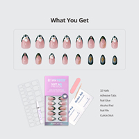 BTArtbox doux Gel XCOAT 3D Floral presse sur les ongles en gros court amande fait à la main bleu français pointe faux ongles