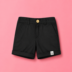 Shorts en coton noir pour filles, taille haute, fermeture à boutons, couleur unie, poches latérales, bas de tenue décontractée d'été, 1Y-14Y - Product Image 4