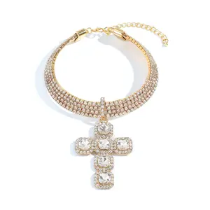 时尚夸张全钻石十字领高级感觉嘻哈个性项链女性派对珠宝