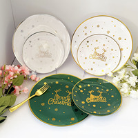 Assiettes rondes jetables en plastique PS, impression à chaud personnalisée, design minimaliste pour la décoration de table de fête de Noël, vente en gros