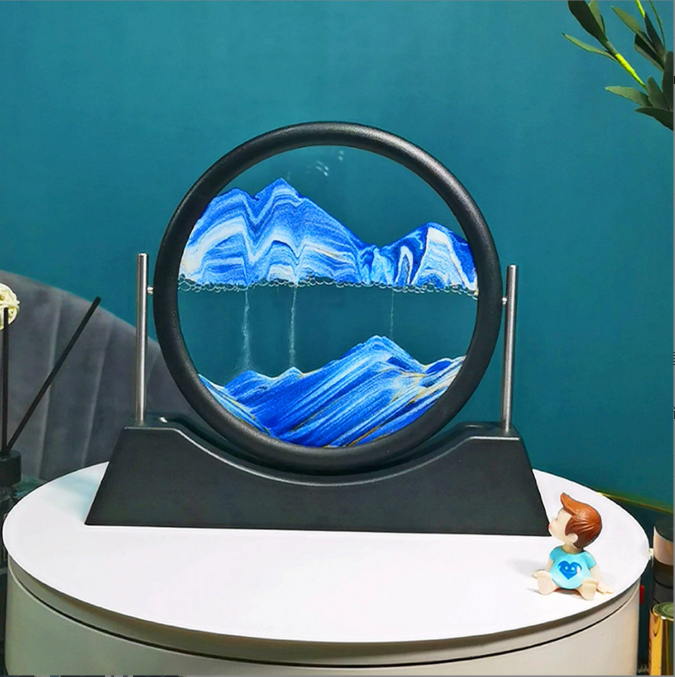 Creative Home Decoration table moving sand art picture round glass 3d sand painting art