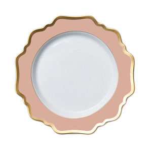 Pelat pengisi daya pernikahan keramik pinggiran Floral buatan kustom dengan pinggiran emas - Product Image 4