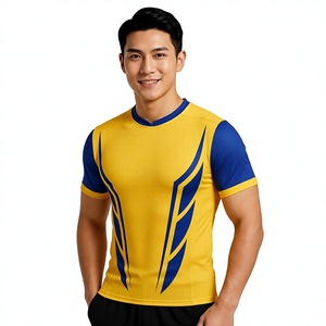 Camiseta de Fútbol SPARKWELL INDUSTRY para Hombre, Amarillo y Azul, Manga Corta, Cuello Redondo, Ajustada, Absorbe la Humedad, Secado Rápido, Poliéster 420g - Product Image 1