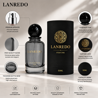 Botella de Perfume de Vidrio Transparente de Lujo, Color Gris, Forma Redonda, Vacía, con Cierre de Presión, 30 ml, 50 ml, 100 ml, con Caja de Tubo Personalizada